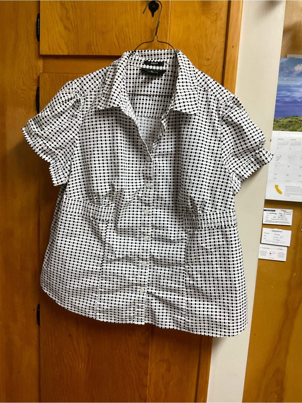 Style & Co. White Button-Down Shirt with Black Dot-Check